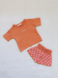 Spencer Checkerboard Knit Shorts - Orange