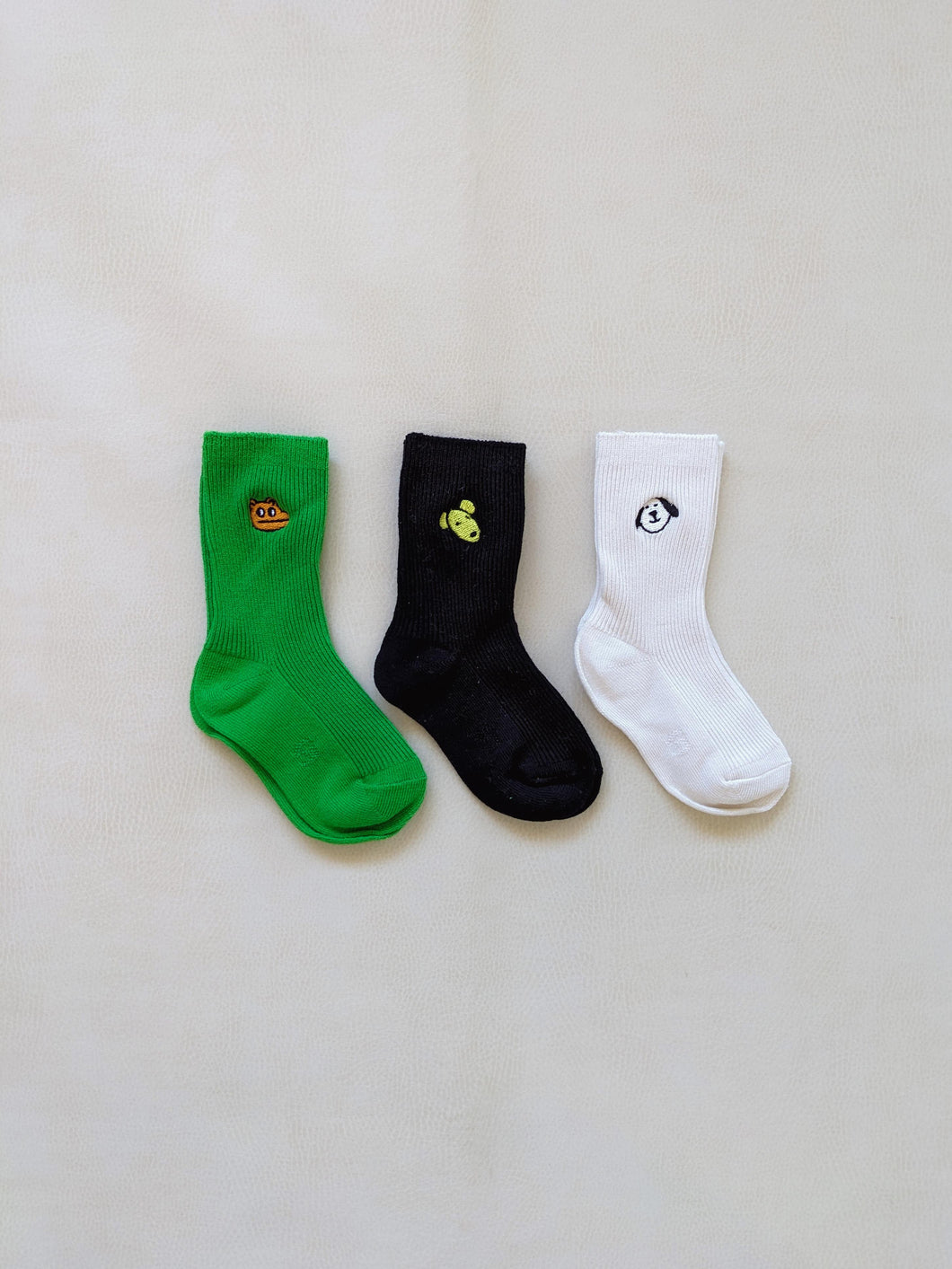 Animal Ribbed Socks (Pack of 3) - Black/White/Green