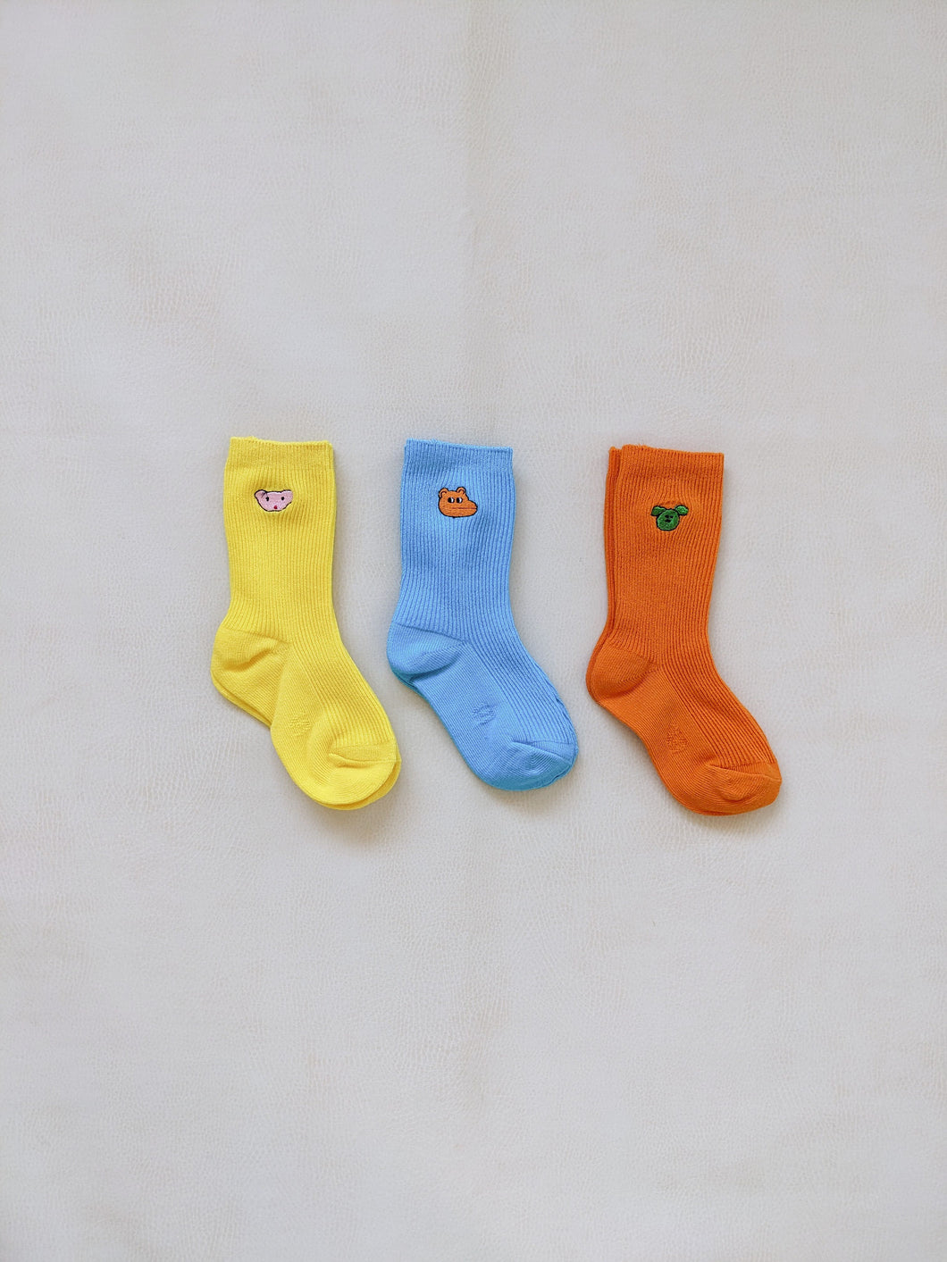 Animal Ribbed Socks (Pack of 3) - Lemon/Blue/Orange