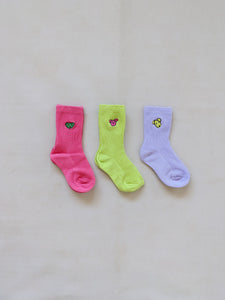 Animal Ribbed Socks (Pack of 3) - Lilac/Lime/Pink