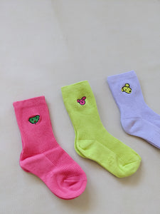 Animal Ribbed Socks (Pack of 3) - Lilac/Lime/Pink