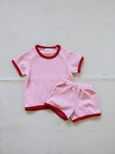 Austin Contrast Waffle Cotton Set - Pink/Red (ONLINE EXCLUSIVE)
