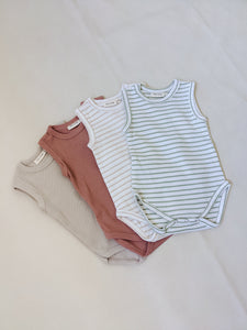 Cali Waffle Bodysuit - Beige Stripe