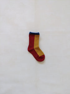 Colour Block Socks - Mustard/Red