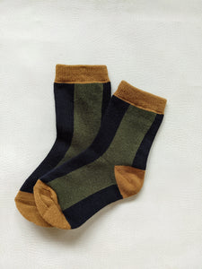 Contrast Panel Socks - Navy/Khaki