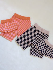 Spencer Checkerboard Knit Shorts - Orange
