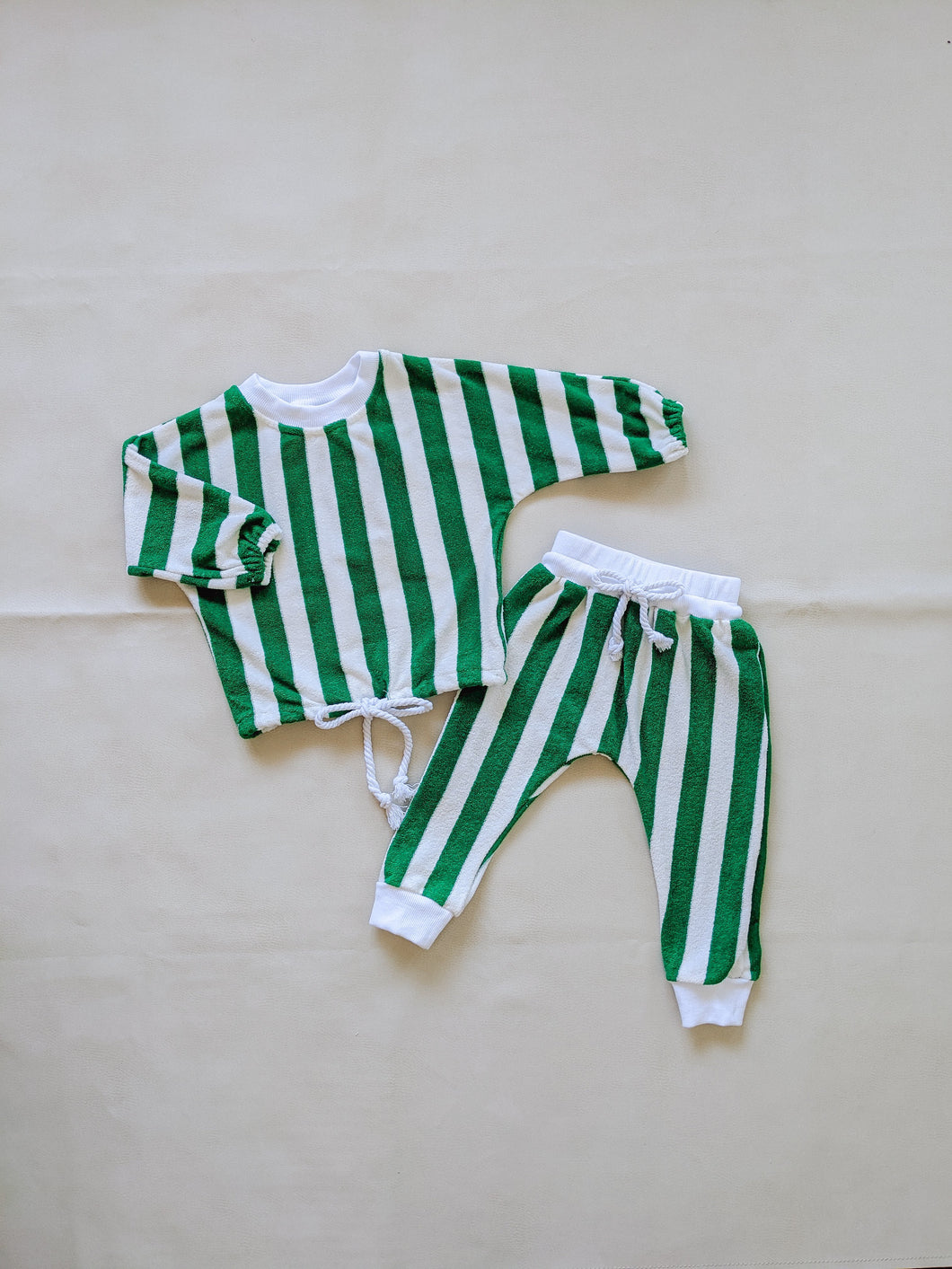 Haze Terry Towel Striped Set - Green