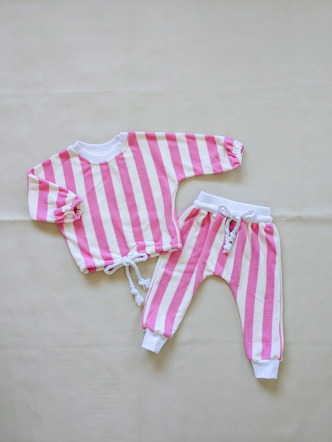 Haze Terry Towel Striped Set - Pink