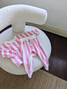Haze Terry Towel Striped Set - Pink