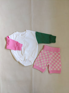 Juno Colour Block Jumper - Pink/Green