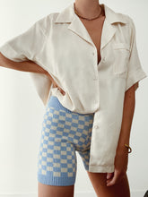 Load image into Gallery viewer, Adult Quincy Checkerboard Knit Shorts - Cornflower Blue/Milk