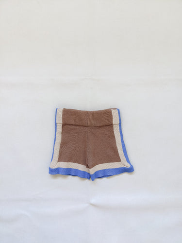 Lennon Contrast Knit Shorts - Walnut/Blue