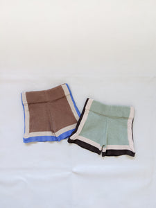 Lennon Contrast Knit Shorts - Walnut/Blue