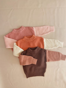 Martin Colour Block Knit Jumper - Amber/Beige