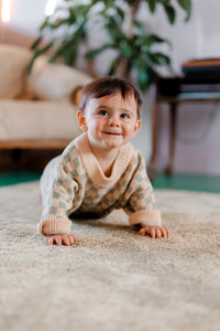 Reef Checkerboard Knit Romper - Sage/Milk