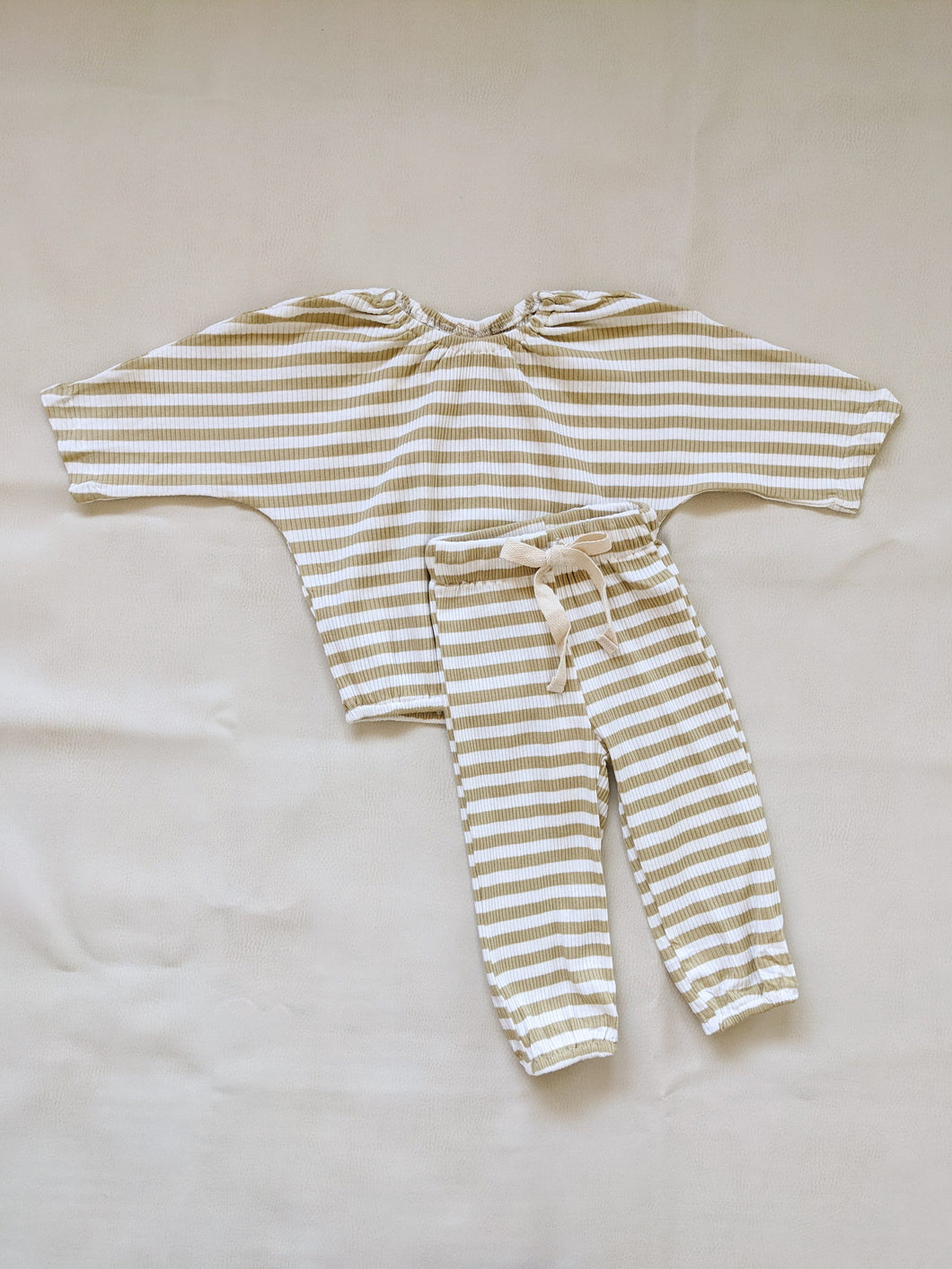 Indigo Ribbed Cotton Stripe Set - Beige/White
