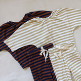 Indigo Ribbed Cotton Stripe Set - Cocoa/Navy