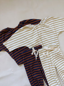 Indigo Ribbed Cotton Stripe Set - Cocoa/Navy