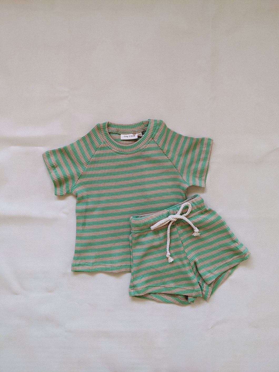 Holliday Waffle Cotton Stripe Set - Pear/Biscuit