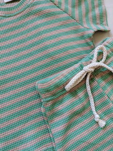 Holliday Waffle Cotton Stripe Set - Pear/Biscuit