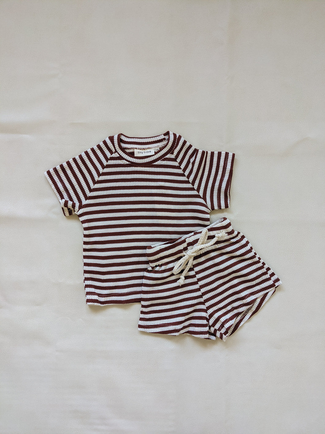 Holliday Waffle Cotton Stripe Set - Cocoa/Cream