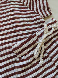 Holliday Waffle Cotton Stripe Set - Cocoa/Cream