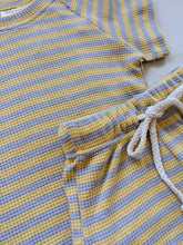 Load image into Gallery viewer, Holliday Waffle Cotton Stripe Set - Ginger Yellow/Space Grey