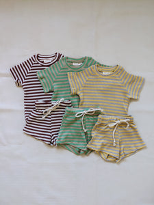 Holliday Waffle Cotton Stripe Set - Cocoa/Cream