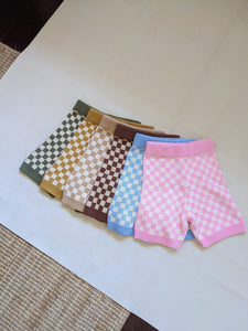 Adult Quincy Checkerboard Knit Shorts - Flamingo/Milk