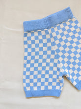 Load image into Gallery viewer, Adult Quincy Checkerboard Knit Shorts - Cornflower Blue/Milk