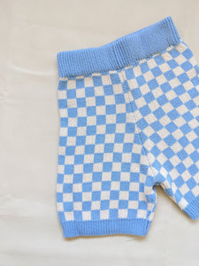 Adult Quincy Checkerboard Knit Shorts - Cornflower Blue/Milk