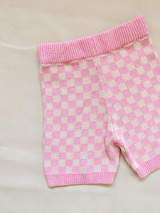 Adult Quincy Checkerboard Knit Shorts - Flamingo/Milk