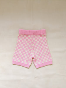 Adult Quincy Checkerboard Knit Shorts - Flamingo/Milk