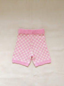 Adult Quincy Checkerboard Knit Shorts - Flamingo/Milk