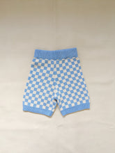 Load image into Gallery viewer, Adult Quincy Checkerboard Knit Shorts - Cornflower Blue/Milk