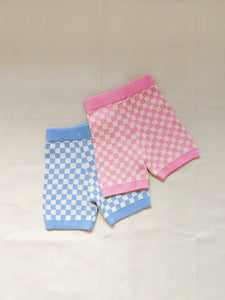 Adult Quincy Checkerboard Knit Shorts - Flamingo/Milk