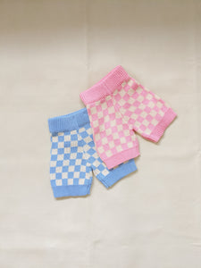 Quincy Checkerboard Knit Shorts - Flamingo/Milk