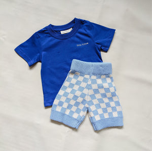 Quincy Checkerboard Knit Shorts - Cornflower Blue/Milk