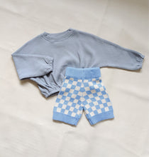 Load image into Gallery viewer, Quincy Checkerboard Knit Shorts - Cornflower Blue/Milk