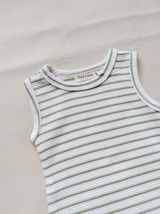 Cali Waffle Bodysuit - Sage Stripe