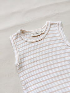 Cali Waffle Bodysuit - Beige Stripe