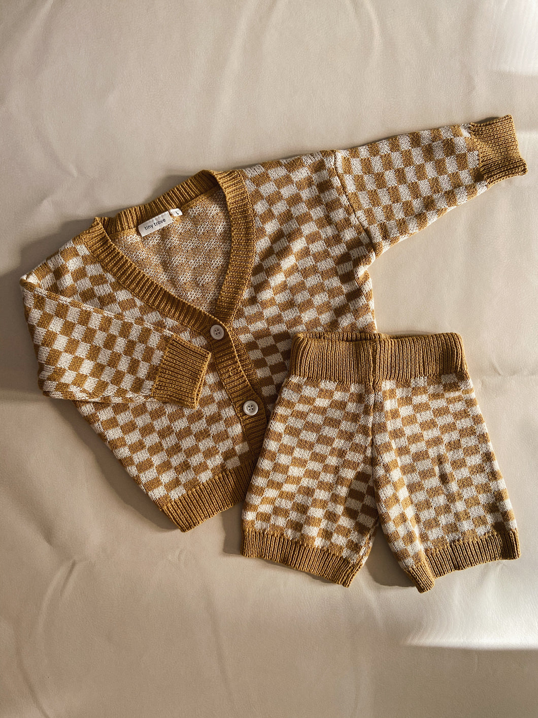 Quincy Checkerboard Knit Set - Dijon/Milk