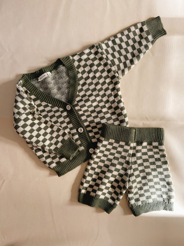 Quincy Checkerboard Knit Set - Moss/Milk