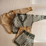 Quincy Checkerboard Knit Set - Moss/Milk