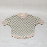 Reef Checkerboard Knit Romper - Sage/Milk