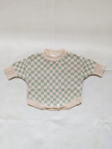 Reef Checkerboard Knit Romper - Sage/Milk