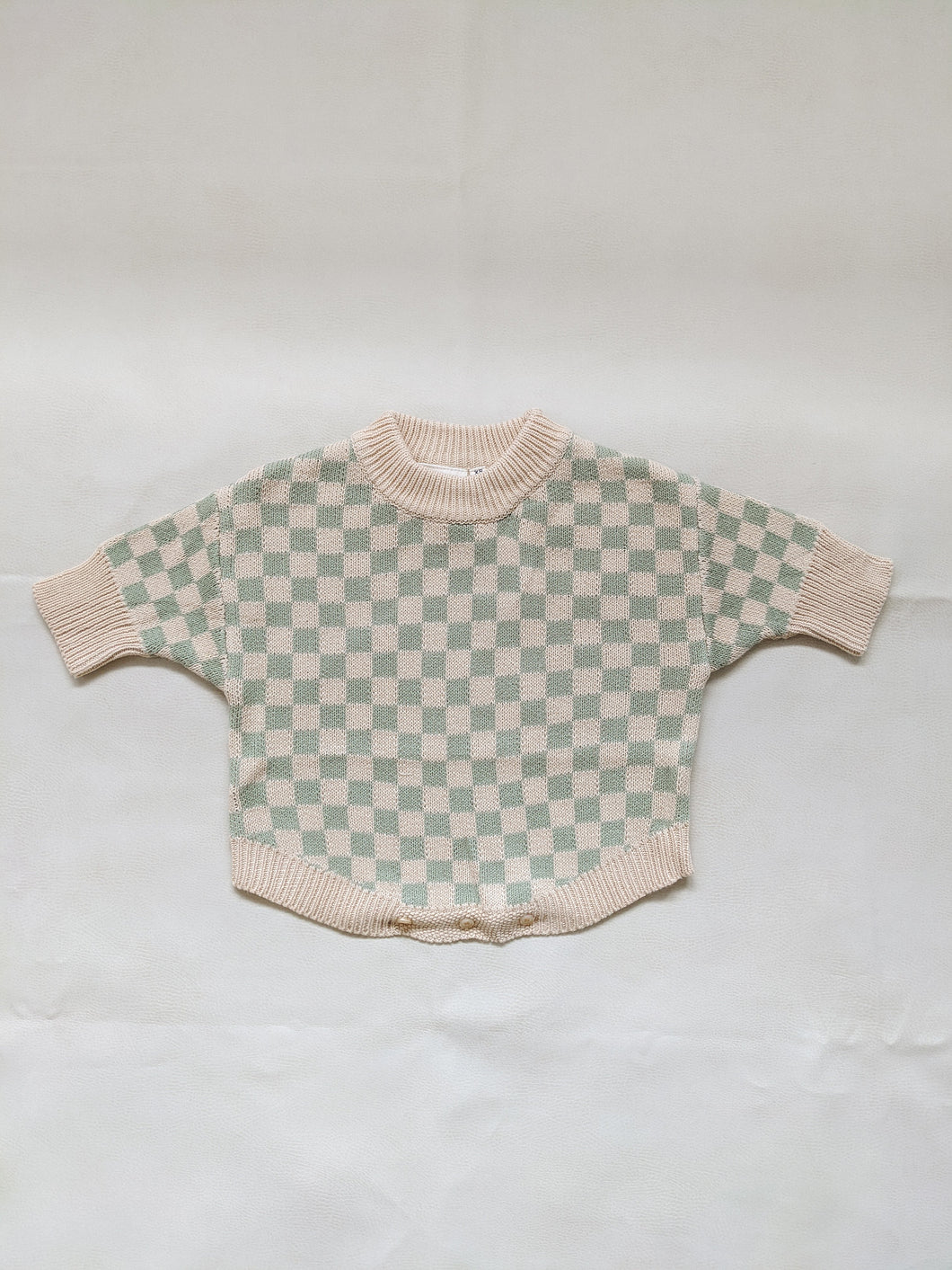 Reef Checkerboard Knit Romper - Sage/Milk