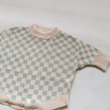 Reef Checkerboard Knit Romper - Sage/Milk