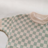Reef Checkerboard Knit Romper - Sage/Milk