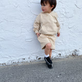 Rumi Logo Hoodie Shorts - Beige